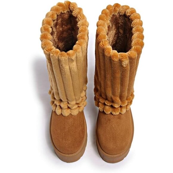 ✨Women's Brown Platform Fur Boots Fuzzy Fleece Lined Ankle Anti-Slip Booties - Picture 3 of 6